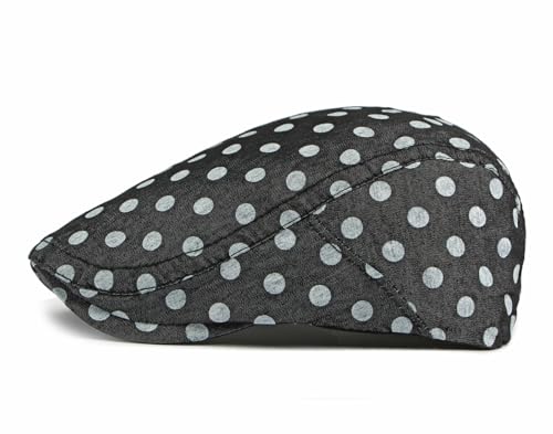 QHFHULV Newsboy Cap for Men Cotton Flat Gatsby Ivy Golf Cabbie Driving Hat - color: Black White Dot