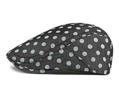 QHFHULV Newsboy Cap for Men Cotton Flat Gatsby Ivy Golf Cabbie Driving Hat - color: Black White Dot