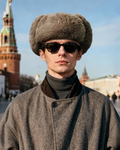 Croogo Faux Fur Trapper Hats with Ear Flaps Aviator Hat for Cold Weather Outdoor Ski Cap Black Ushanka Hat for Men Women - color: Pl2514-brown