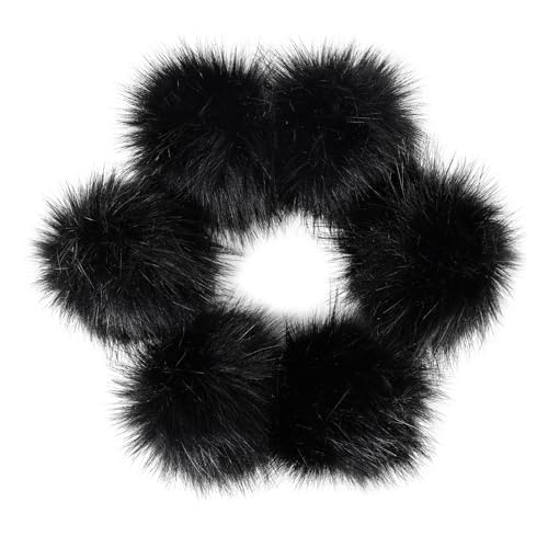6 Pcs 2.8 Inch Faux Fur Pom Poms for Hats with Elastic Loop - color: Black-6PCS