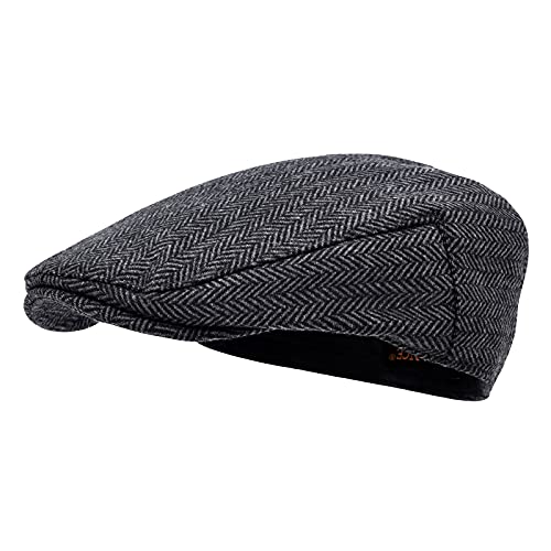 STARANCE Men Wool Blend Newsboy Cap Flat Hat - color: Herringbone Gray, size: 7 1/4