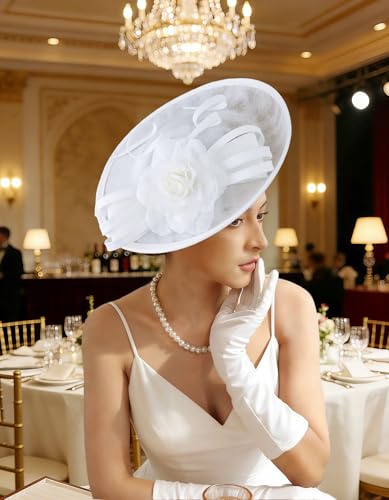 Unpifolov Fascinators Hats Elegant Women Flower Mesh Feathers Wedding Cocktail Bride Headband for Derby Hat Tea Party - color: White