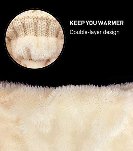 IYEBRAO Womens Winter Knit Beanie Hat and Scarf Set Girls Cute Slouchy Thick Fleece Lined Ski Hat Warm Skull Cap with Pom - color: Beige