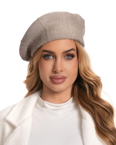 Women's Soft Wool Blend Beret Hat - 90% Wool / 10% Acrylic - No Itch, Elegant Slouchy Ribbed Knit Beret for Women - color: Khaki