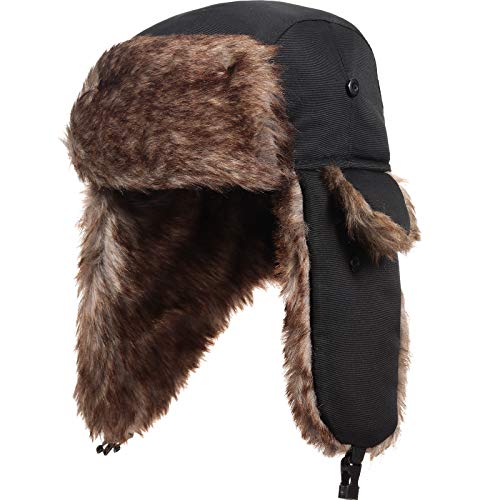 SATINIOR 1 Pcs Unisex Trapper Hat with Chin Strap Earflaps Hat - color: Black