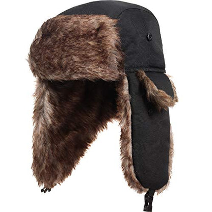SATINIOR 1 Pcs Unisex Trapper Hat with Chin Strap Earflaps Hat - color: Black