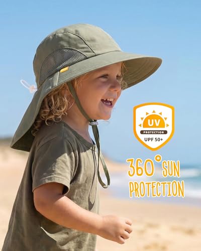 FURTALK Toddler Kids Sun Hat UPF 50+ Sun Protective Bucket Hat for Baby Summer Beach Hats - color: Grey+green, size: 6-24 Months