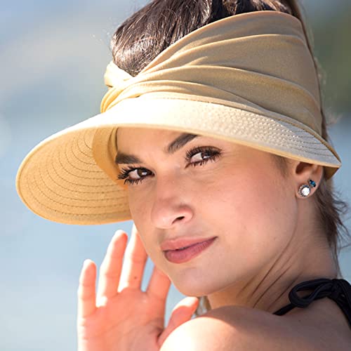 Muryobao Womens Sun Visor Hat Wide Brim Summer UPF 50+ UV Protection Beach Sport Cap - color: Beige
