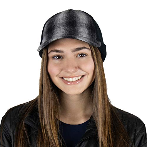TrailHeads Women's Ponytail Trucker Hat, Running, Hiking & Outdoor Sports - color: Grey Plaid