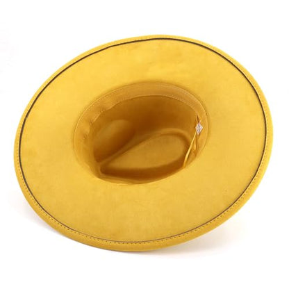 LIDHAY Big Wide Brim Fedora Hats for Women Men Western Suede Hat Large Felt Panama Hat Rancher Hat - color: Yellow