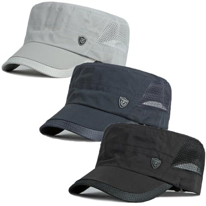 Men's Breathable Military Caps Cadet Army Caps Summer Flat Top Cap - color: B-navy/Light Grey/Black