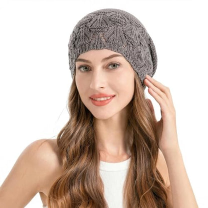 ZLYC Crochet Slouchy Beanie for Women Soft Lightweight Skull Cap - color: Solid Gray