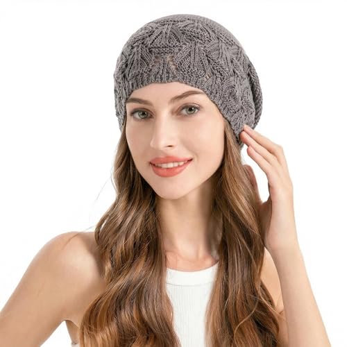 ZLYC Crochet Slouchy Beanie for Women Soft Lightweight Skull Cap - color: Solid Gray