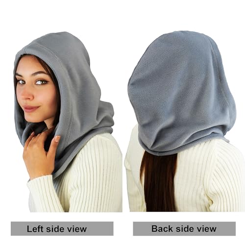 Fleece Balaclava Over Helmet - Warm Helmet Ninja Hood - Snowboard Hooded Hat Neck Gaiter Ski Mask - color: Gray, size: One Size