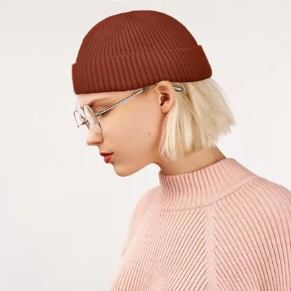 ROYBENS Swag Wool Knit Cuff Short Fisherman Beanie for Men Women Winter Hat - color: 1pcs-caramel