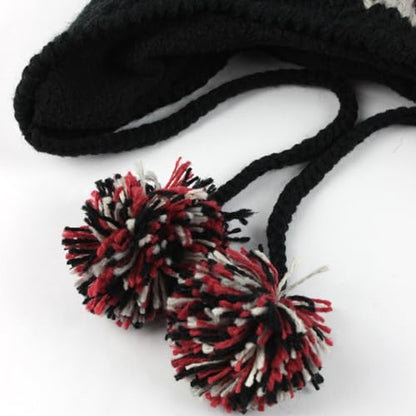 Women Cute Beanie Hat with Pom Warm Ski Snow Ear Flaps Snowflake Fair Isle Pattern Crochet Hats with Fleece Lined - color: Black