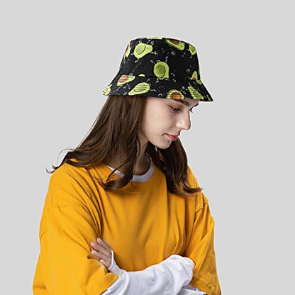 Unisex Bucket Hat Beach Sun Hat Aesthetic Fishing Hat for Men Women Teens, Reversible Double-Side-Wear - color: Avocado Black