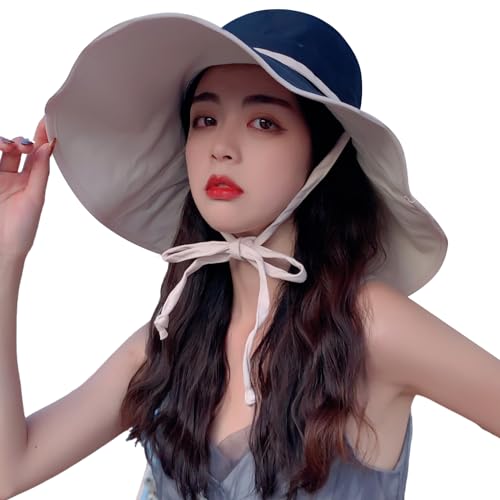 HUAMULAN Women Summer Vacation Wide Brim Sun Hat Reversible Fishing Hats - color: M0004-blackbeige