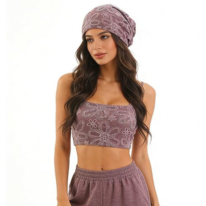 Crochet Slouchy Beanie Hat Turbans Headware for Women - color: Bea10 - Purple