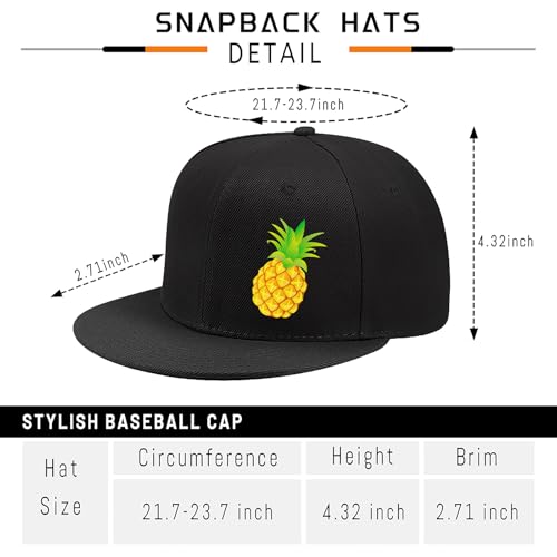 Pineapple Hat Flat Bill Baseball Hats for Men Fashion Black Baseball Cap for Women Adjustable Flat Brim Trucker Hat - color: Cool Pineapple