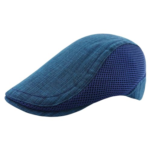 Linen Cotton Flat Cap Men Summer Newsboy - color: B31 - Blue, size: 7 3/8-7 5/8
