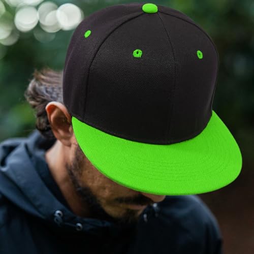 Snapback Hat Flat Bill Visor Hats Adjustable Hip Hop Baseball Cap for Women Men - color: Black Bright Green