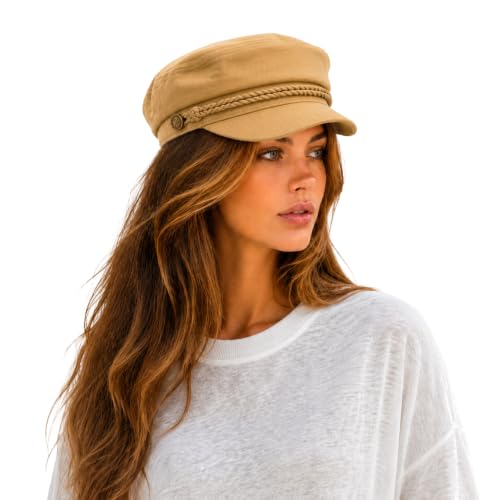C.C Cotton Fisherman Cap for Women – Classic Fiddler Hat, Lightweight Breathable Cotton, Trendy Greek Fisherman Style - color: Cotton-camel