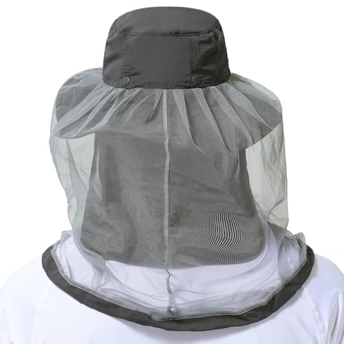 BASSDASH UPF 50+ Mosquito Sun Hat with Hidden Head Net and Neck Flap for Men Women Outdoor Fishing Hiking Camping - color: Dark Grey