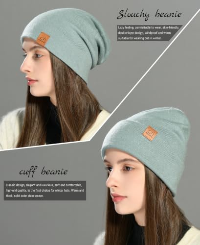 jaxmonoy Slouchy Knit Beanies Winter Hats for Women Men Soft Warm Reversible Slouch Cuffed Skull Knitted Beanie Cap - color: Blue