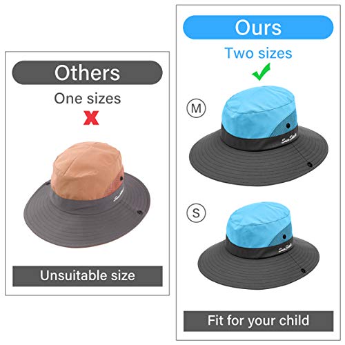 LCZTN Kids Ponytail Sun Hat Wide Brim UV Protection for Girls Beach Bucket Cap - color: Sky Blue, size: Small