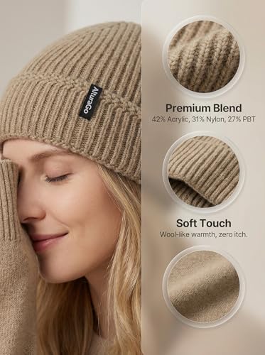 Beanie for Men Women Unisex Winter Hat Cuffed Thick Chunky Knitted Beanies Skull Cap - color: Khaki