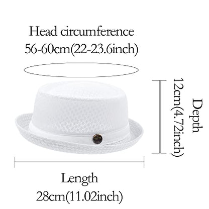Summer Mesh Pork Pie Hat,Men Women Straw Fedora Cap,Lightweight Bowler Cap - color: White + Khaki