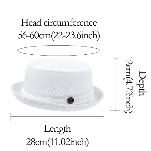 Summer Mesh Pork Pie Hat,Men Women Straw Fedora Cap,Lightweight Bowler Cap - color: White+black+red+blue+grey+khaki