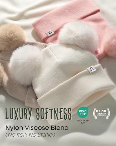 FURTALK Baby Beanie Infant Newborn Toddler Winter Hat Double Pom Pom Warm Knit Cap for Girls Boys - color: Beige+pink+khaki, size: 6-24 Months