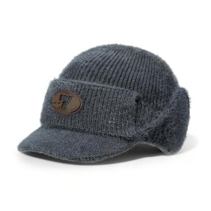 CLAPE Cozy Head Beanies with Brim, Small Billed Beanie for Cold Weather Mens Winter Warm Knit Hat with Ear Flaps - color: Kh25d18-gray