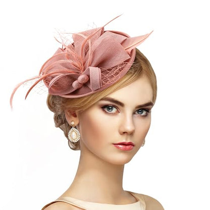 Zinniday Fascinator Tea Party Hat - 2026 Derby Pillbox Kentucky Hat for Women (7.87x5.9inch) - color: Pink