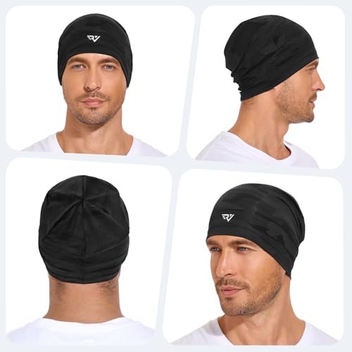 3Pcs Cooling Skull Caps for Men Women-Lightweight Breathable Beanie, Thin Quick Dry Running Cap for Cycling Daily Wear - color: Black+black+grey