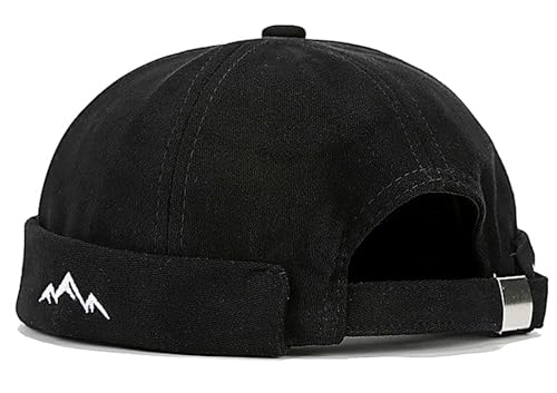 Mens Docker Cap – Brimless Beanie Skull Cap Retro Rolled Cuff Adjustable Cotton - color: Mountain Embroidery