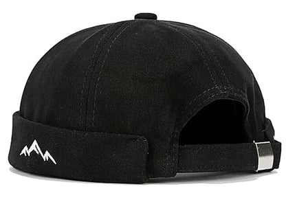 Mens Docker Cap – Brimless Beanie Skull Cap Retro Rolled Cuff Adjustable Cotton - color: Mountain Embroidery