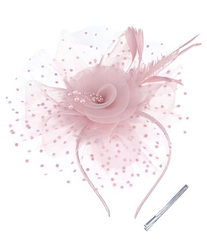 Fascinators Hats for Women – Tea Party & Kentucky Derby Hats with Headband & Clip, Elegant Church Wedding Headpiece - color: Pink