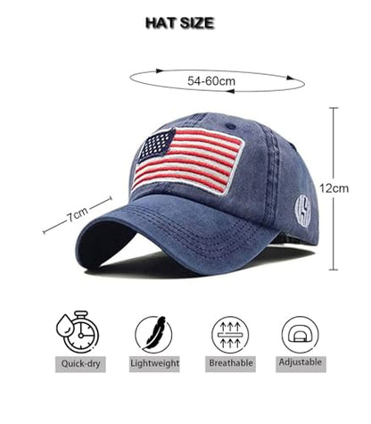 2-Pack USA Flag Hats for Men Baseball American Flag Hats for Men USA Cap USA Tactical Washed for Women - color: Grey+nany