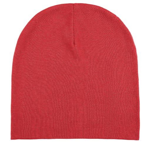 Thin 100% Cotton Fine-Knit Beanie Hat Slouchy Soft Chemo Skull Cap - color: 1-red