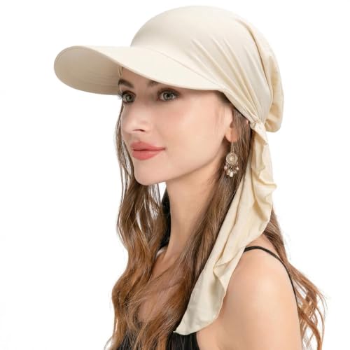 ZLYC Chemo Headwear for Women Brim Visor Head Scarf Pre Tied Headwraps Lightweight Skull Cap - color: Solid Beige