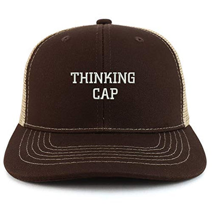 Trendy Apparel Shop Thinking Cap Washed Two Tone Trucker Baseball Cap - color: Brown Khaki