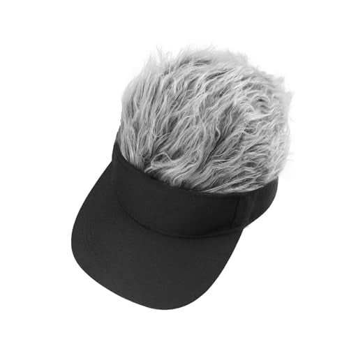 Mens Novelty Sun Visor Beach Hat Short Hair Wigs UV Protection Adjustable Golf Dad Cap Funny Hip Hop Rave Party Trucker Hat - color: Black & Grey