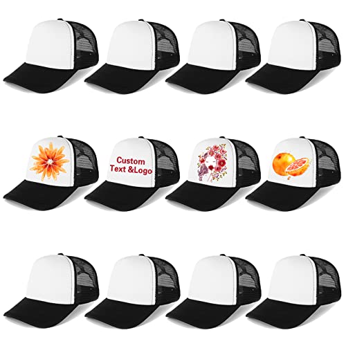 Ultrafun 12 Pack Trucker Hat Mesh Sublimation Blank Hats Men Women - color: 12pack-black White