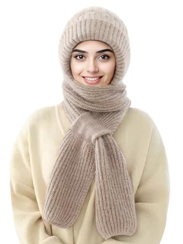 Sumolux Integrated Ear Protection Windproof Cap Scarf Elastic Knitting - color: Khaki