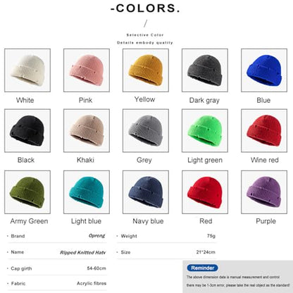 Unisex Warm Knit Skull Cap Hip-hop Slouchy Ripped Knitted Hat - color: Blue