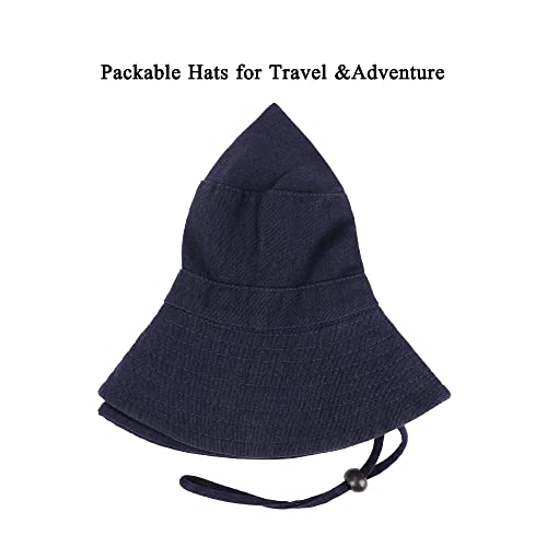 Unisex Cotton Boonie Hat Summer Fishing Bucket Hat Sun Hat with String - color: Solid Dark Blue