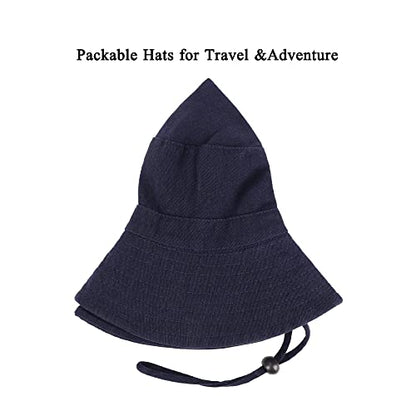 Unisex Cotton Boonie Hat Summer Fishing Bucket Hat Sun Hat with String - color: Solid Dark Blue